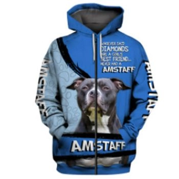 Precious Blue Dog Pattern Animals Zip-Up Hoodie