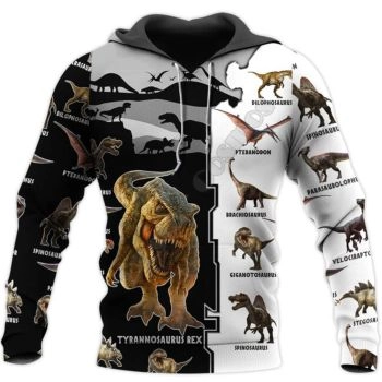 Precious Black White Dinosaurs Pattern Animals Hoodie