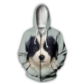 Precious Green Dog Pattern Animals Zip-Up Hoodie