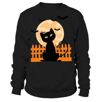 Cat Halloween With Bat And Moon Halloween Sweatshirt