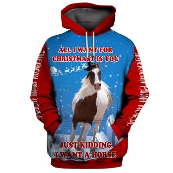 Vintage  Blue Horse Pattern Animals Hoodie