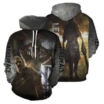  Oversize Black Chainsaw Horror Characters Pattern Halloween Hoodie