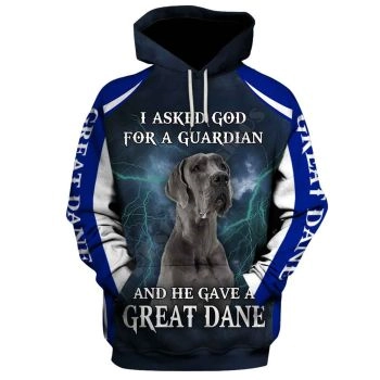 Vintage  And Loose Blue Dog Pattern Animals Hoodie