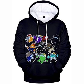 Video Game Among Us Hoodie &#8211; 3D Print Black Drawstring Pullover Sweater with Pocket