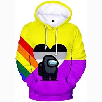 Video Game Among Us Hoodie &#8211; 3D Print Bright Yellow Drawstring Pullover Sweater with Pocket