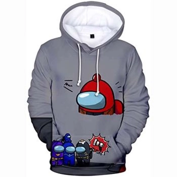 Video Game Among Us Hoodie &#8211; 3D Print Gray Drawstring Pullover Sweater with Pocket