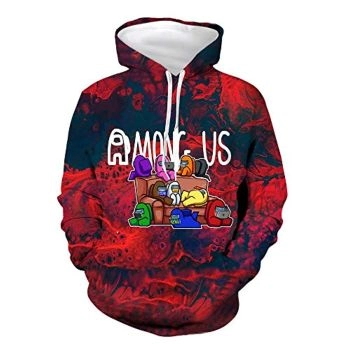 Video Game Among Us Hoodie &#8211;  3D Print Red Casual Pullover Drawstring Hoodie