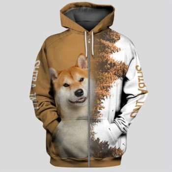 Gorgeous Brown Dog Pattern Animals Zip-Up Hoodie