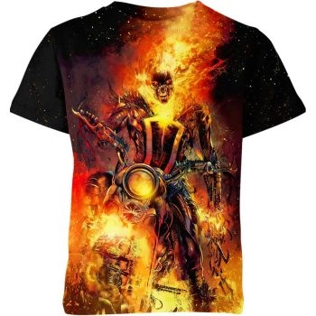 Feel the Heat of the Spirit of Vengeance in Orange: Ghost Rider Flaming Skull T-Shirt