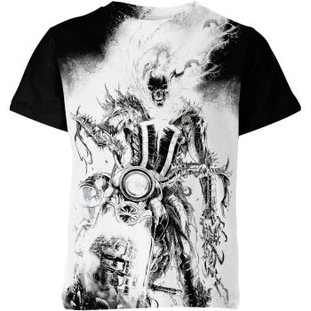 A Fiery and Smoky Design for the Fans of the Rider in White: Ghost Rider Fire And Smoke T-Shirt