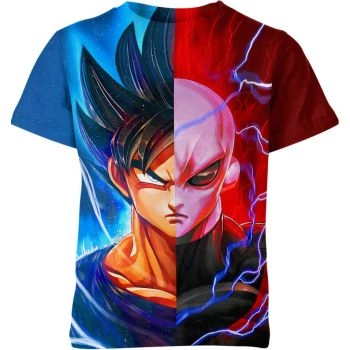 Boundless Duel - Jiren vs. Son Goku Dragon Ball Z Shirt in Azure Blue and Crimson Red