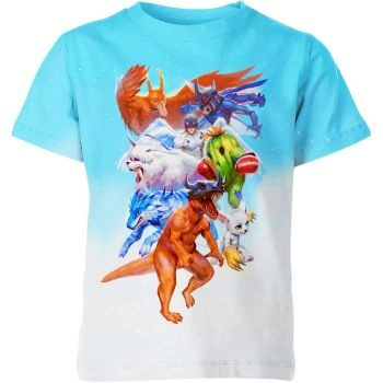 Dynamic Blue Gradient Digimon Shirt - High-Quality Adventure