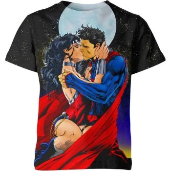 Romantic Alliance: Superman Wonder Woman Black Tee - For Fans of Love and Justice!