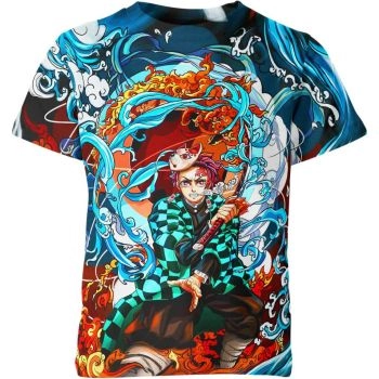 Tanjiro Kamado From Demon Slayer Shirt - Blue-Multi