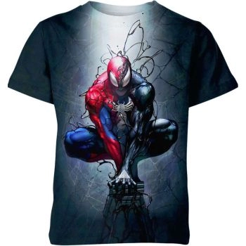 Spider-man X Venom: The Fearless Duo in Black &amp; Gray Hoodie for Comic Fans Casual T-Shirt