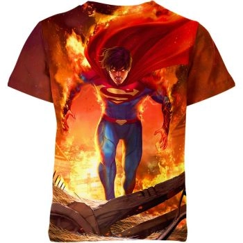 Reliving Classic Adventures: Superman Comic Strip Tee - A Lively Orange Tee