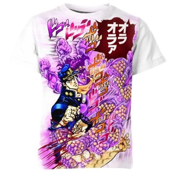 Timeless Duo - Jotaro Kujo and Star Platinum Jojo's Bizarre Adventure Shirt in Pure White