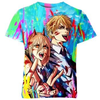 Vivid Team Denji and Power Chainsaw Man Shirt - Colorful and Expressive