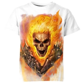 A Classic and Cool Look from the Comics in White: Ghost Rider Comic Art T-Shirt