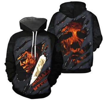  Fashion Oroange Black Horror Characters Knives Pattern Halloween Hoodie