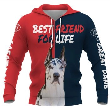 Vintage  And Loose Red Blue Dog Pattern Animals Hoodie