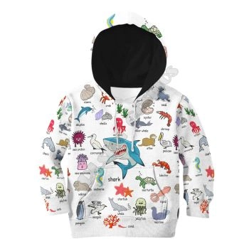 Oversize White Fish Pattern Animals Hoodie