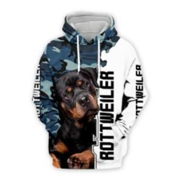 Loose And Fashion Blue White Dog Pattern Animals Zip-Up Hoodie