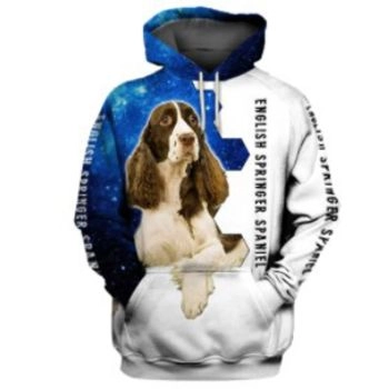 Vintage  Blue White Dog Pattern Animals Hoodie