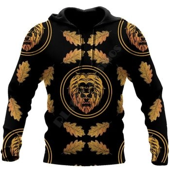 Cute And Loose Black Yellow Lion Pattern Tattoos Hoodie