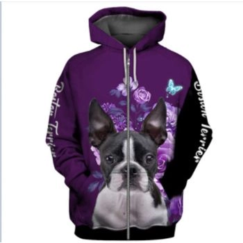 Precious And Cute Purple Dog Pattern Animals Zip-Up Hoodie