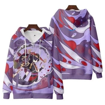 Cute Genshin Impact Scaramouche Anime Zip-Up Purple Hoodie