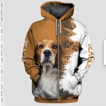 Vintage  Brown Dog Pattern Animals Zip-Up Hoodie