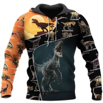 Popular And Vintage Black Orange Dinosaurs Pattern Animals Hoodie