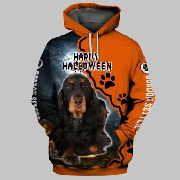 Vintage  Blue Orange Dog Pattern Animals Hoodie