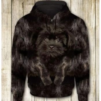 Popular And Vintage Black Dog Pattern Animals Zip-Up Hoodie