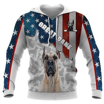 Pretty And Vintage  White Blue Dog Pattern Animals Hoodie