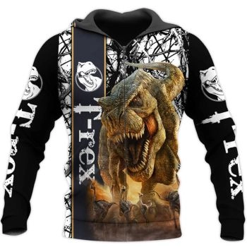 Classical And Elegance Black White Dinosaurs Pattern Animals Hoodie