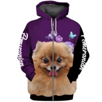 Cute Purple Dog Pattern Animals Zip-Up Hoodie