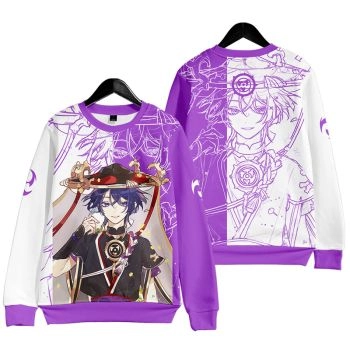 Elegant Genshin Impact Scaramouche Anime White Purple Sweatershirt