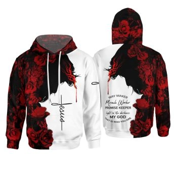  Precious Red White Crosses Rose Pattern Jesus Hoodie