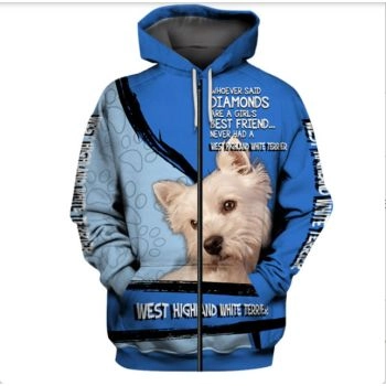 Popular And Vintage Blue Dog Pattern Animals Zip-Up Hoodie