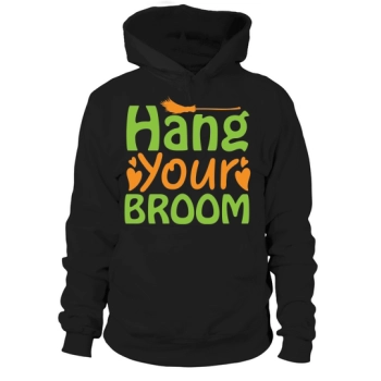 Halloween Flying Witch On Broom Hang Your Broom Hoodies