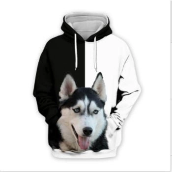 Oversize Black White Dog Pattern Animals Hoodie