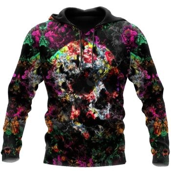 Cute And Loose Colorful Flower Pattern Skull Hoodie