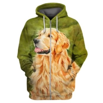 Street Style Green Dog Pattern Animals Zip-Up Hoodie