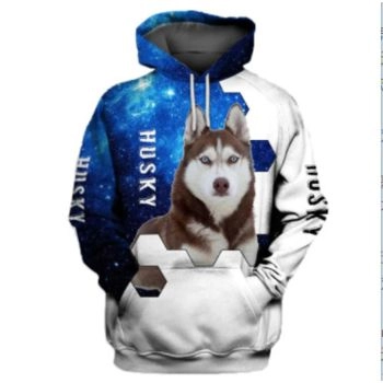 Elegance Blue White Dog Pattern Animals Hoodie