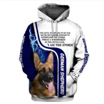 Loose And Fashion Blue White Dog Pattern Animals Hoodie