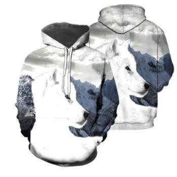 Popular And Vintage White Dog Pattern Animals Hoodie