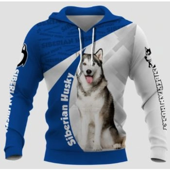 Cute And Loose Blue White Dog Pattern Animals Hoodie