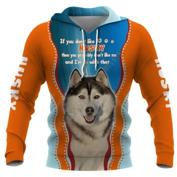 Loose Blue Orange Dog Pattern Animals Hoodie